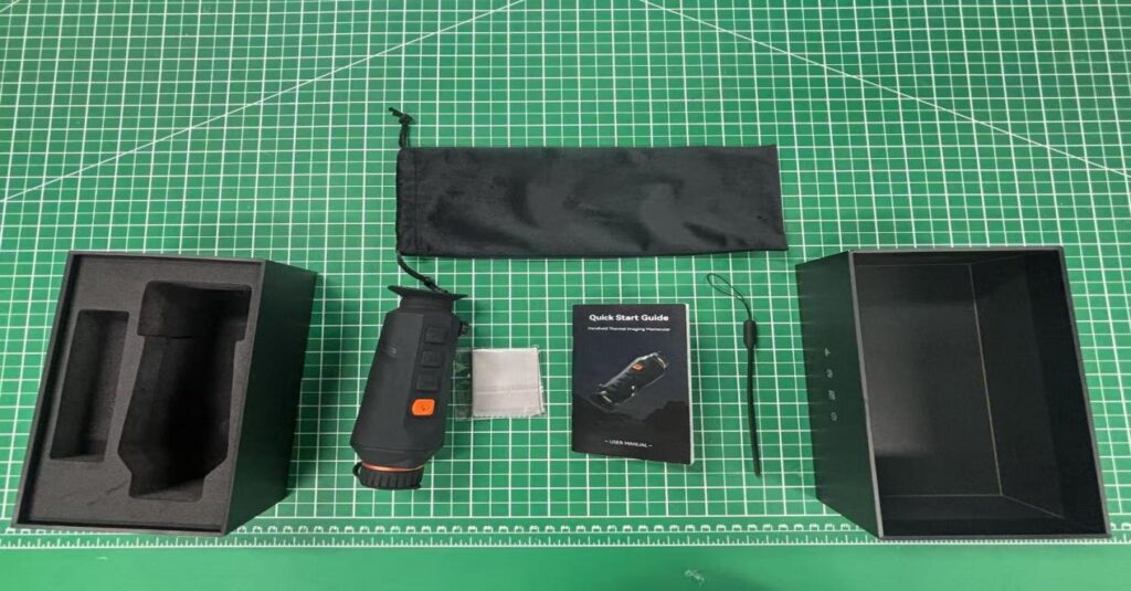 handheld thermal monocular and accessories in package